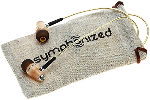 Symphonized NRG 2.0 Wood Earbuds Wired, in Ear Headphones with Microphone for Computer & Laptop, Noise Isolating Earphones for Cell Phone, Ear Buds with Booming Bass (Gold)