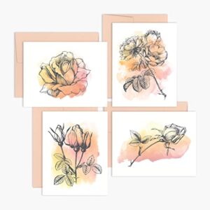 palmer street press - blank greeting cards - sunset floral watercolor notecards and envelopes set - set of 8 blank note cards and envelopes - made in the usa