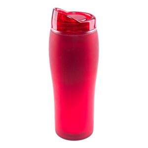 liquid logic optima mug: silicone rubber-coated acrylic outside and chrome-plated acrylic liner with press-on lid, 14 oz, red