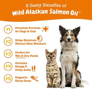 Pure Wild Alaskan Salmon Oil for Dogs & Cats - Omega 3 Skin & Coat Support - Liquid Food Supplement for Pets - Natural EPA + DHA Fatty Acids for Joint Function, Immune & Heart Health, 32 Fl Oz