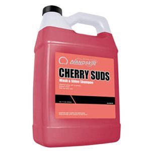 nanoskin cherry suds foaming car wash shampoo 1 gallon - works with foam cannon, foam gun, bucket washes, car soap for pressure washer | safe for cars trucks, motorcycles, rvs & more | cherry scented