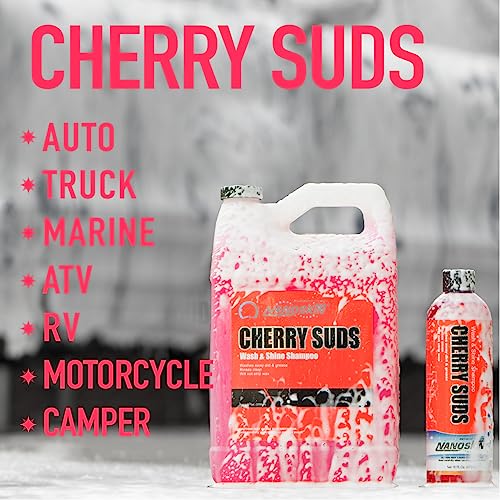 Nanoskin CHERRY SUDS Foaming Car Wash Shampoo 1 Gallon - Works with Foam Cannon, Foam Gun, Bucket Washes, Car Soap for Pressure Washer | Safe for Cars Trucks, Motorcycles, RVs & More | Cherry Scented