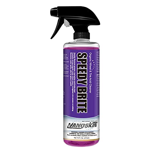 Nanoskin SPEEDY BRITE Professional Wheel & Tire Acid Cleaner 16 Oz. - RTU Car Wash Wheel Cleaning Spray for Car Detailing | Works with Wheel Brush & Tire Brush | Melt Away Rust, Brake Dust, Road Grime