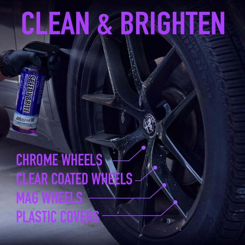 Nanoskin SPEEDY BRITE Professional Wheel & Tire Acid Cleaner 16 Oz. - RTU Car Wash Wheel Cleaning Spray for Car Detailing | Works with Wheel Brush & Tire Brush | Melt Away Rust, Brake Dust, Road Grime