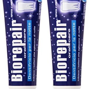 Biorepair: "Dentifricio per la Notte" (Intensive Night Repair) Toothpaste with microRepair 2.5 Fluid Ounce (75ml) Tube (Pack of 2) [ Italian Import ]