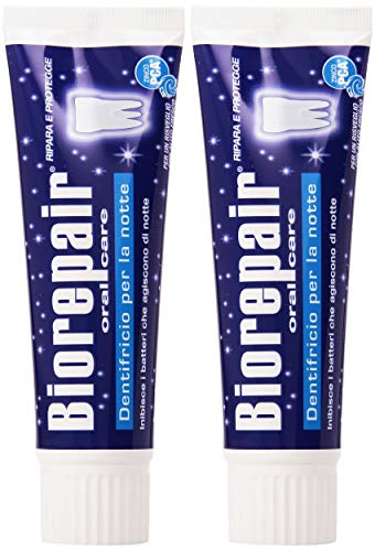 Biorepair: "Dentifricio per la Notte" (Intensive Night Repair) Toothpaste with microRepair 2.5 Fluid Ounce (75ml) Tube (Pack of 2) [ Italian Import ]