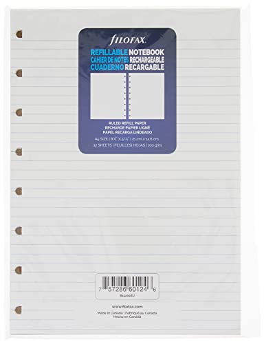 Filofax Notebooks A5 Ruled Journal Refill, Movable, 8 1/4 x 5 13/16 inches, 32 Cream Sheets Fits Filofax Refillable A5 (B152008U)