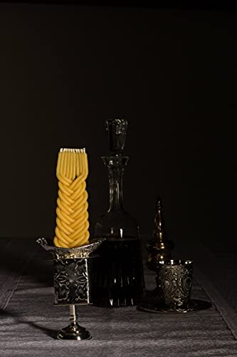 Ner Mitzvah Braided Beeswax Havdalah Candle - Criss Cross Braid - 7" Hand Dipped Bees Wax Braided Candle - Shabbat Judaica Gift