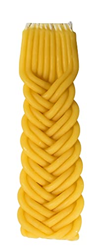 Ner Mitzvah Braided Beeswax Havdalah Candle - Criss Cross Braid - 7" Hand Dipped Bees Wax Braided Candle - Shabbat Judaica Gift