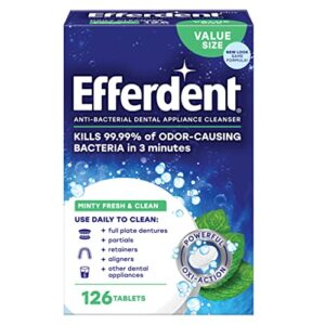 efferdent retainer cleaning tablets, denture cleaning tablets for dental appliances, minty fresh & clean, 126 count