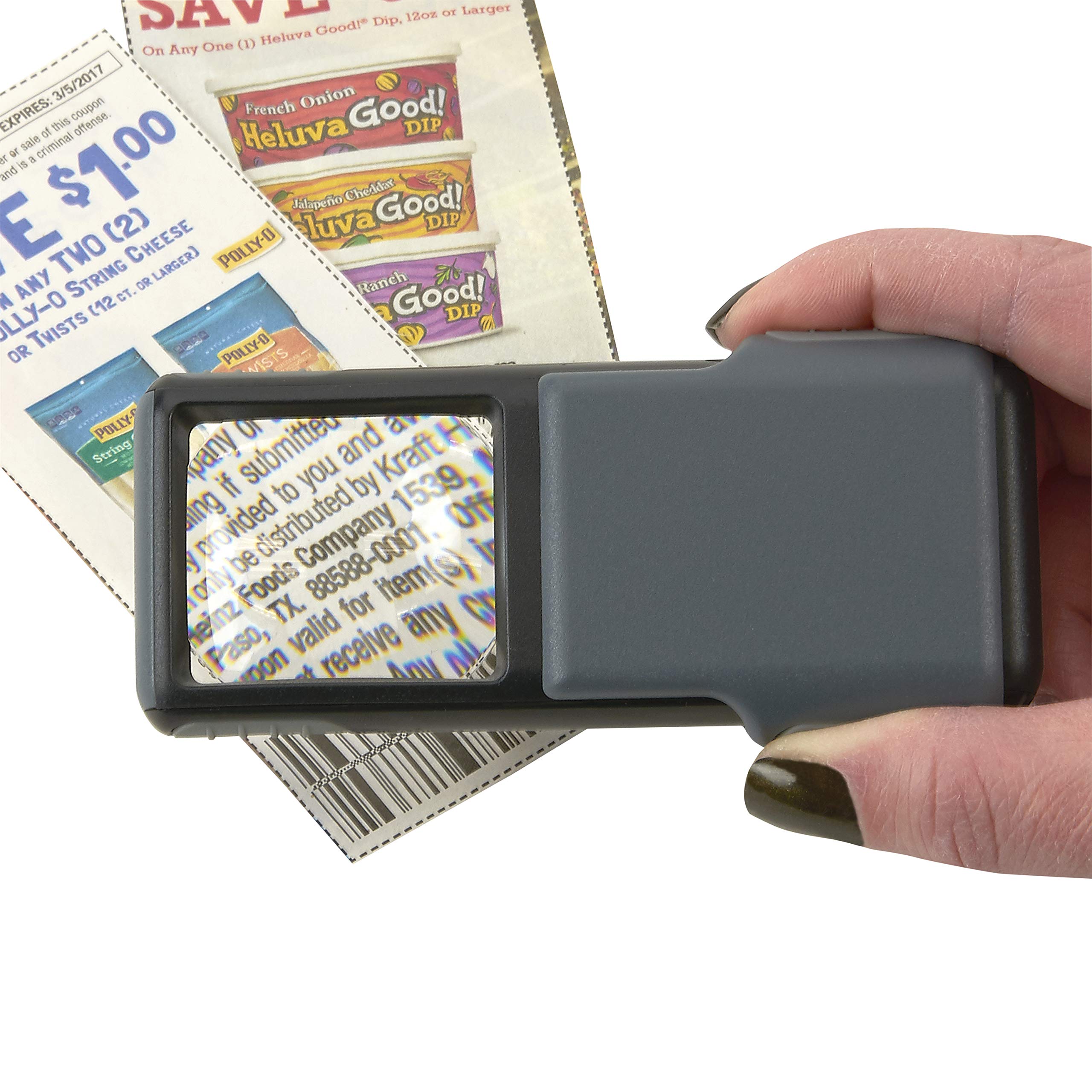 Carson 5x MiniBrite LED Lighted Slide-Out Aspheric Magnifier with Protective Sleeve - Set of 4 (PO-55MU),Gray