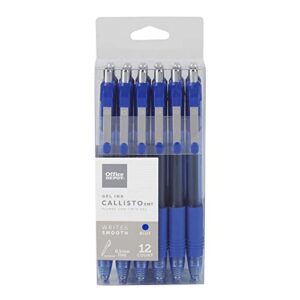 office depot soft-grip retractable gel pens, extra fine point, 0.5 mm, transparent blue barrel, blue ink, pack of 12 pens