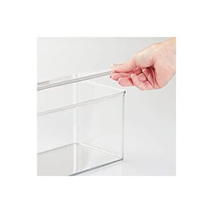 mDesign Plastic Stackable Storage Organizer Box with Hinged Lid - Long Home Office Holder Supply Bin for Note Pads, Gel Pens, Staples, Tape, Highlighters, or Dry Erase Markers - Clear