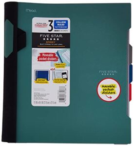 five star advance spiral notebook + study app, 3 subject, college ruled paper, 11" x 8-1/2", 150 sheets, with spiral guard and movable dividers, seaglass green, 1 count (73136)