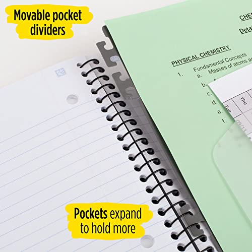Five Star Advance Spiral Notebook + Study App, 3 Subject, College Ruled Paper, 11" x 8-1/2", 150 Sheets, With Spiral Guard and Movable Dividers, Seaglass Green, 1 Count (73136)