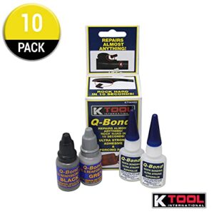 K Tool International 90003 Q Bond Ultra Strong Adhesive Kit for Garages, Repair Shops and, DIY, Hard Plastics/PVC/Metals, (2) Adhesive Bottles, (1) Plastic and (1) Metal Reinforcing Powders, 10 Pack