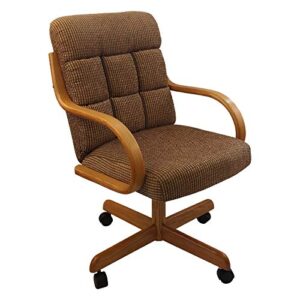 caster chair company casual rolling caster dining chair with swivel tilt in honey oak wood with caramel fabric seat and back (1 chair)