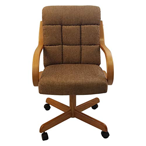 Caster Chair Company Casual Rolling Caster Dining Chair with Swivel Tilt in Honey Oak Wood with Caramel Fabric Seat and Back (1 Chair)