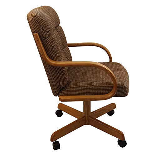 Caster Chair Company Casual Rolling Caster Dining Chair with Swivel Tilt in Honey Oak Wood with Caramel Fabric Seat and Back (1 Chair)