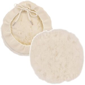 tcp global 8" natural 100% wool 1" pile buffing & polishing tie-on bonnet pad (pack of 2)