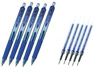 uni-ball signo rt rubber grip & click retractable ultra micro point gel pens -0.38mm-blue ink-5 pens & 5 refills value set