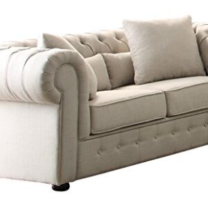 Homelegance Savonburg 75" Fabric Chesterfield Loveseat, Light Gray