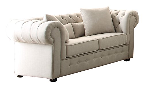 Homelegance Savonburg 75" Fabric Chesterfield Loveseat, Light Gray