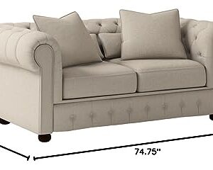 Homelegance Savonburg 75" Fabric Chesterfield Loveseat, Light Gray