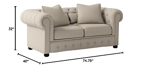 Homelegance Savonburg 75" Fabric Chesterfield Loveseat, Light Gray