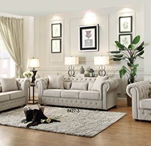 Homelegance Savonburg 75" Fabric Chesterfield Loveseat, Light Gray