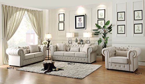 Homelegance Savonburg 75" Fabric Chesterfield Loveseat, Light Gray