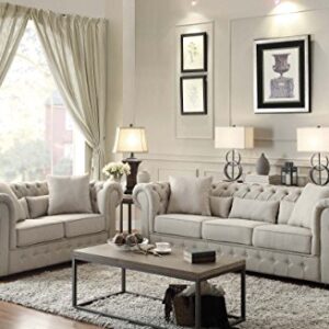 Homelegance Savonburg 75" Fabric Chesterfield Loveseat, Light Gray