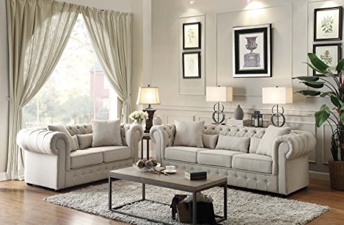 Homelegance Savonburg 75" Fabric Chesterfield Loveseat, Light Gray