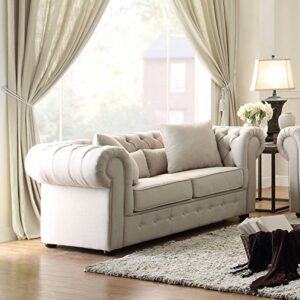 Homelegance Savonburg 75" Fabric Chesterfield Loveseat, Light Gray