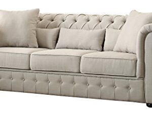 Homelegance Savonburg 99" Fabric Chesterfield Sofa, Light Gray