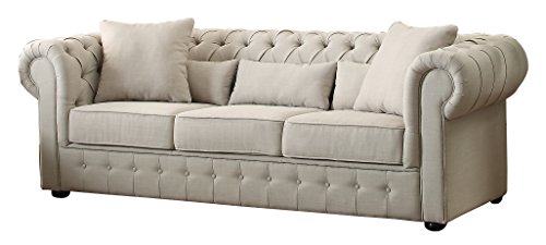 Homelegance Savonburg 99" Fabric Chesterfield Sofa, Light Gray