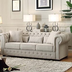 Homelegance Savonburg 99" Fabric Chesterfield Sofa, Light Gray