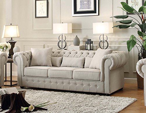 Homelegance Savonburg 99" Fabric Chesterfield Sofa, Light Gray