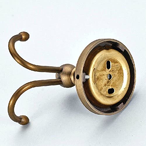 Leyden Antique Brass Towel Hooks, Bathroom Double Robe Hooks Brushed Brass Coat Hanger Hanging Towel Wall Mounted