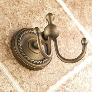 Leyden Antique Brass Towel Hooks, Bathroom Double Robe Hooks Brushed Brass Coat Hanger Hanging Towel Wall Mounted