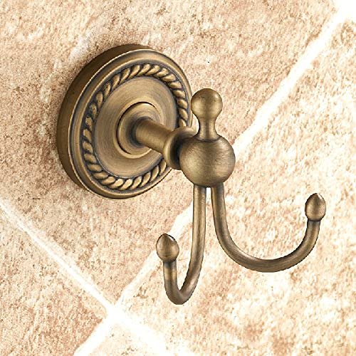 Leyden Antique Brass Towel Hooks, Bathroom Double Robe Hooks Brushed Brass Coat Hanger Hanging Towel Wall Mounted