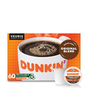 dunkin' original blend medium roast coffee, 60 keurig k-cup pods