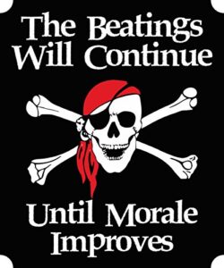 the beatings will continue until morale improves funny vinyl sticker 5 inch