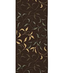Machine Washable Leaves Design Non-Slip Rubberback 3x10 Traditional Runner Rug for Hallway, Kitchen, Bedroom, Living Room, 2'7" x 9'10", Brown