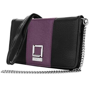 lencca kyma vegan leather crossbody smartphone clutch wallet purse with removable chain shoulder strap - black/purple
