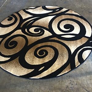 Bellagio Modern Round Contemporary Area Rug Black Carpet King Design 341 (5 Feet 3 inch X5 Feet 3 Inch )