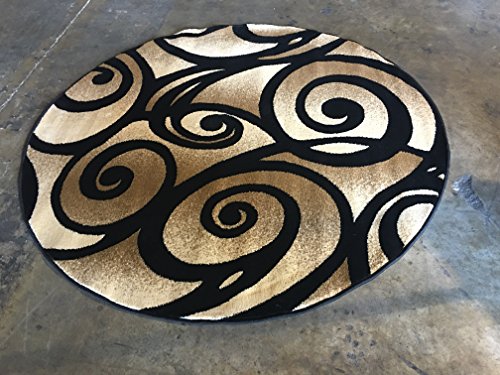 Bellagio Modern Round Contemporary Area Rug Black Carpet King Design 341 (5 Feet 3 inch X5 Feet 3 Inch )