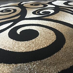 Bellagio Modern Round Contemporary Area Rug Black Carpet King Design 341 (5 Feet 3 inch X5 Feet 3 Inch )