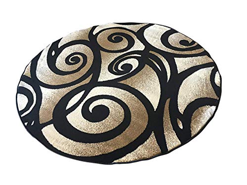 Bellagio Modern Round Contemporary Area Rug Black Carpet King Design 341 (5 Feet 3 inch X5 Feet 3 Inch )