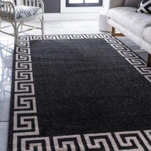 Unique Loom Athens Collection Classic Geometric Modern Border Design Area Rug, 5 ft x 8 ft, Charcoal/Beige